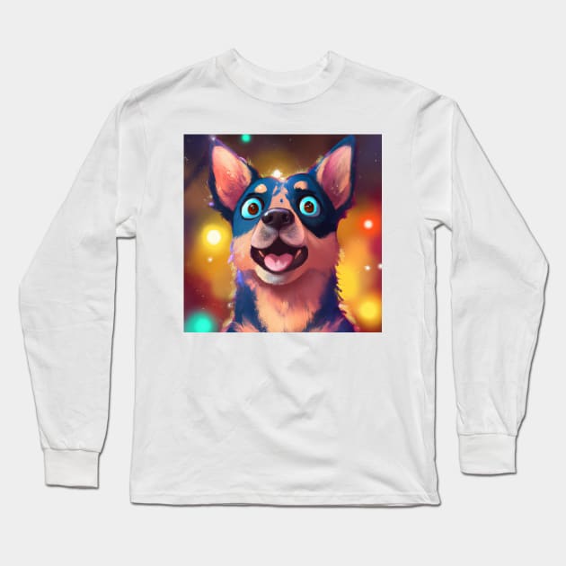 Cute Australian Cattle Dog Drawing Long Sleeve T-Shirt by Play Zoo